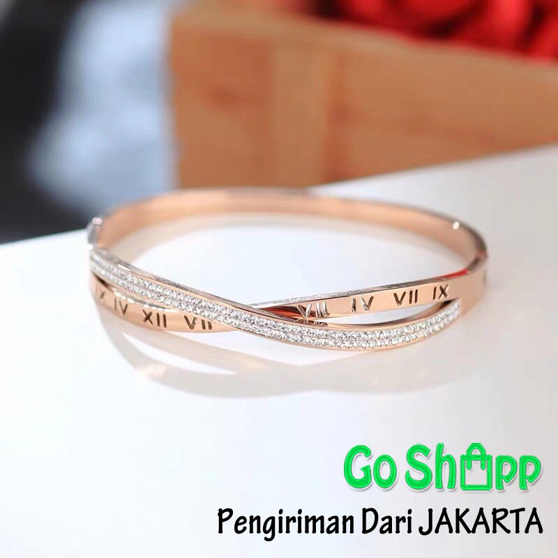 Gelang Wanita Diamond Titanium Premium Rose Gold Anti Karat - Gelang Bangle Fashion Wanita [GL01]