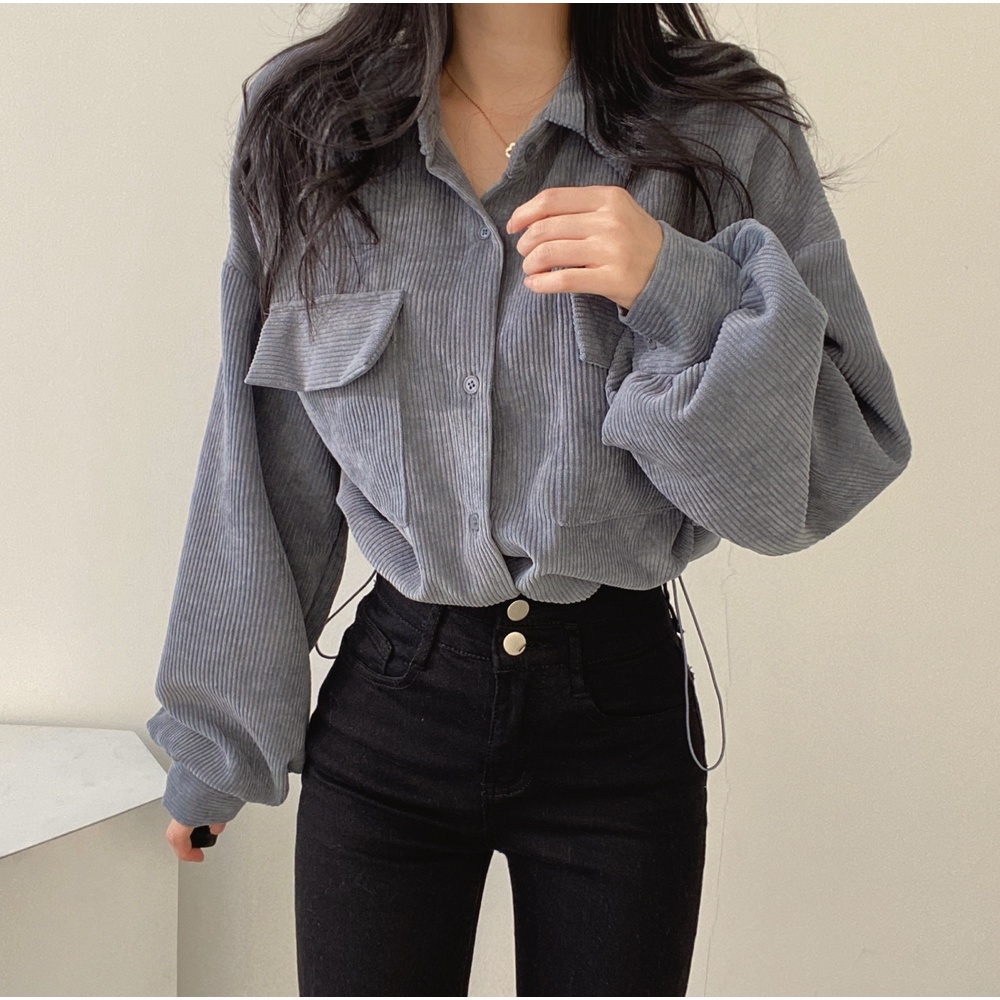 outer crop top corduroy wanita lengan panjang outer korean style