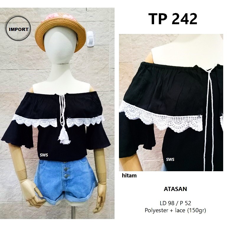 TP242 - BAJU ATASAN SABRINA LACE WANITA  IMPORT MODERN MURAH