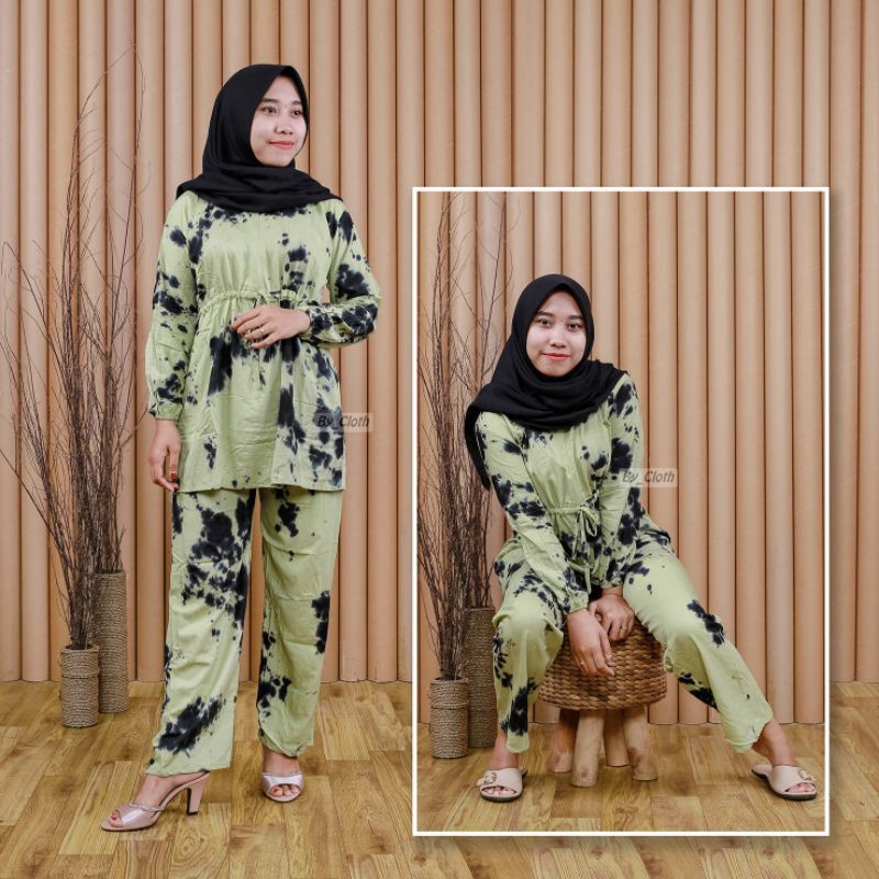 DIALY ONE SET DENA SERUT LENGAN KARET RAYON HALUS | ONE SET TIE DYE | SETELAN BUSUI |