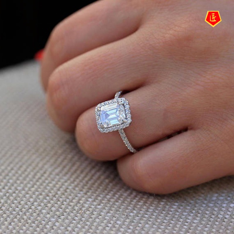 [Ready Stock]3.5 Karat Square Moissanite Ring Fashion Luxury