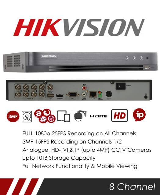 DVR HIKVISION 8CH 2MP 5IN1 garansi 2 tahun cctv surabaya