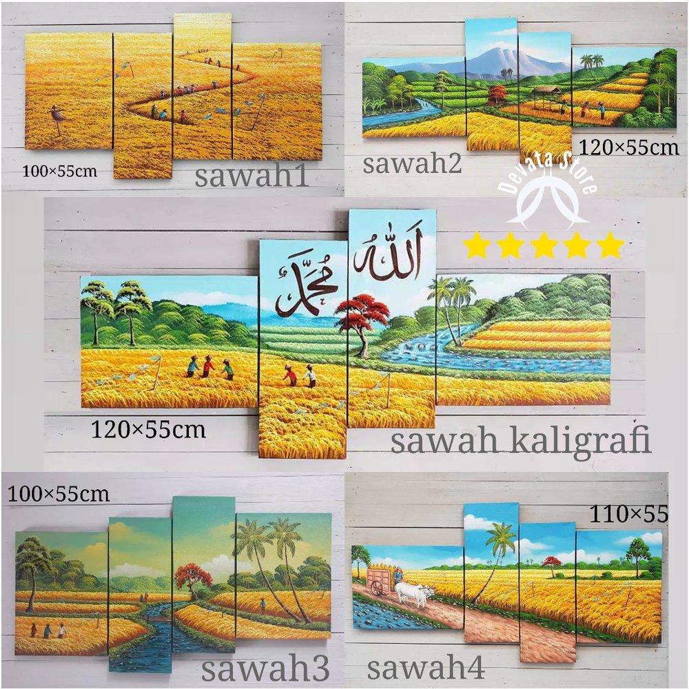 Lukisan Pemandangan Alam Sawah Bali Lagi Panen Dekorasi Dinding