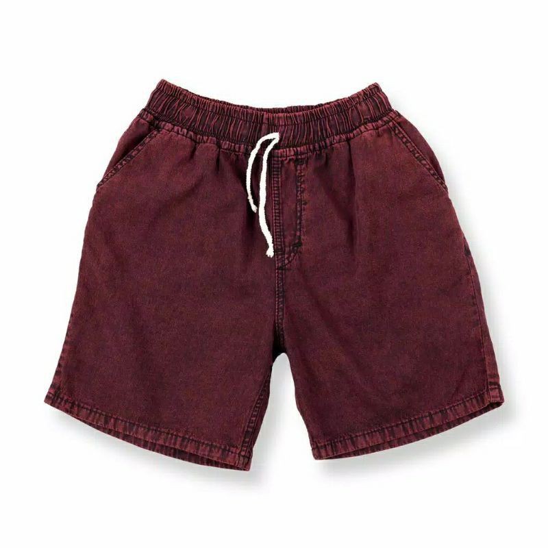 SHORT JEANS MAROON WASHED CELANA JEANS PENDEK SANDWASH MAROON