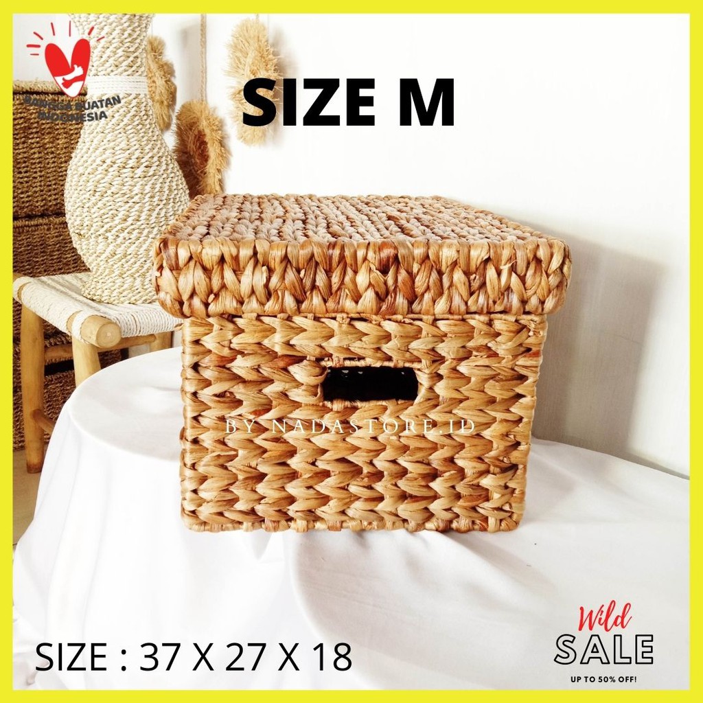 Natural Woven Hyacinth Storage Organizer Basket With Cover / box tutup / keranjang anyaman enceng