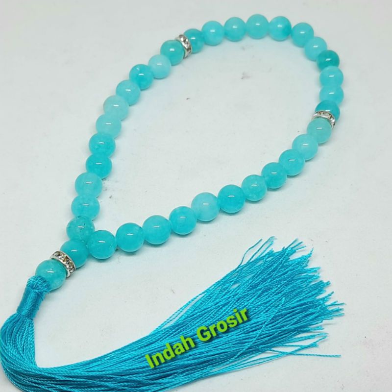 TASBIH BATU AQUAMARINE  33 BUTIR 8MM 100% NATURAL