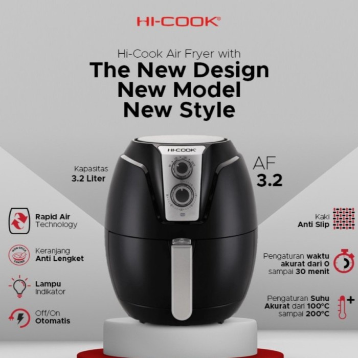 HI-Cook Air Fryer AF-3.2L Deep Fryer Pengorengan Tanpa Minyak 3.2 Lt