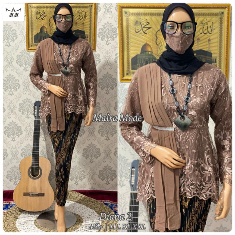 AURORA SELENDANG CERUTY 02 - SETELAN KEBAYA MODERN - BLOUSE DIANA - KEBAYA KEKINIAN - KEBAYA WISUDA-Mocca
