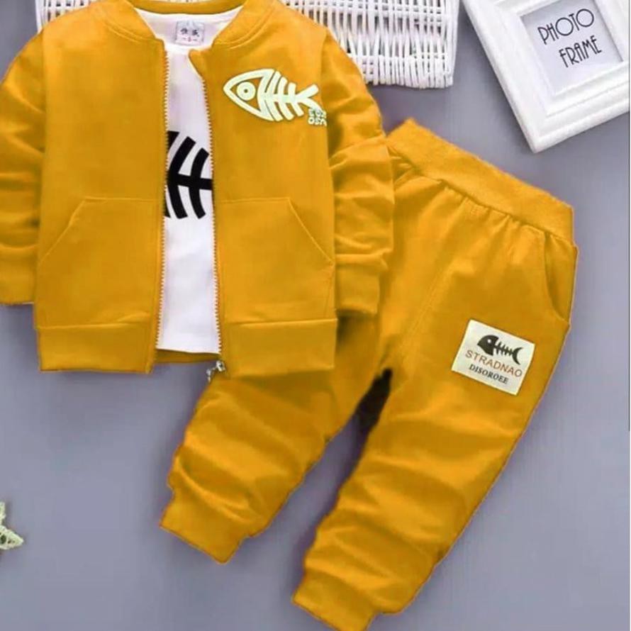 ❉ SET FISHBONE SETELAN 3 IN 1 JAKET BAJU CELANA ANAK COWOK USIA UMUR 3 - 4 TAHUN ◊