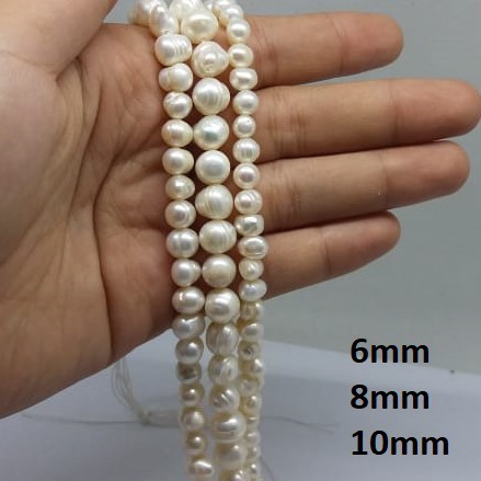 Mutiara Air Tawar Model Bulat Uk 4 - 12mm Harga/String