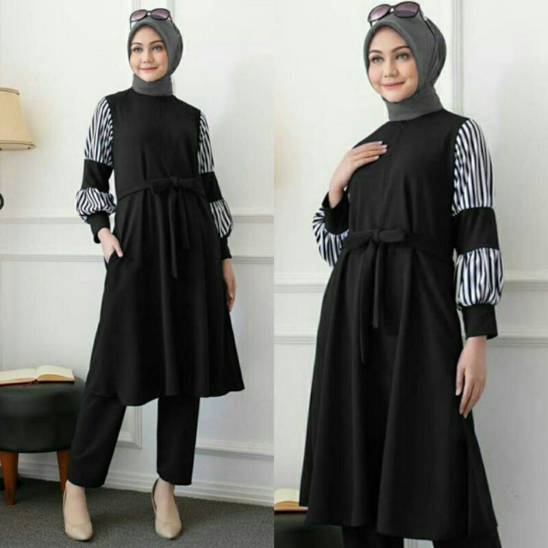 ST Set Stelan Atasan Tunik Celana Wafle Waffle Nadine