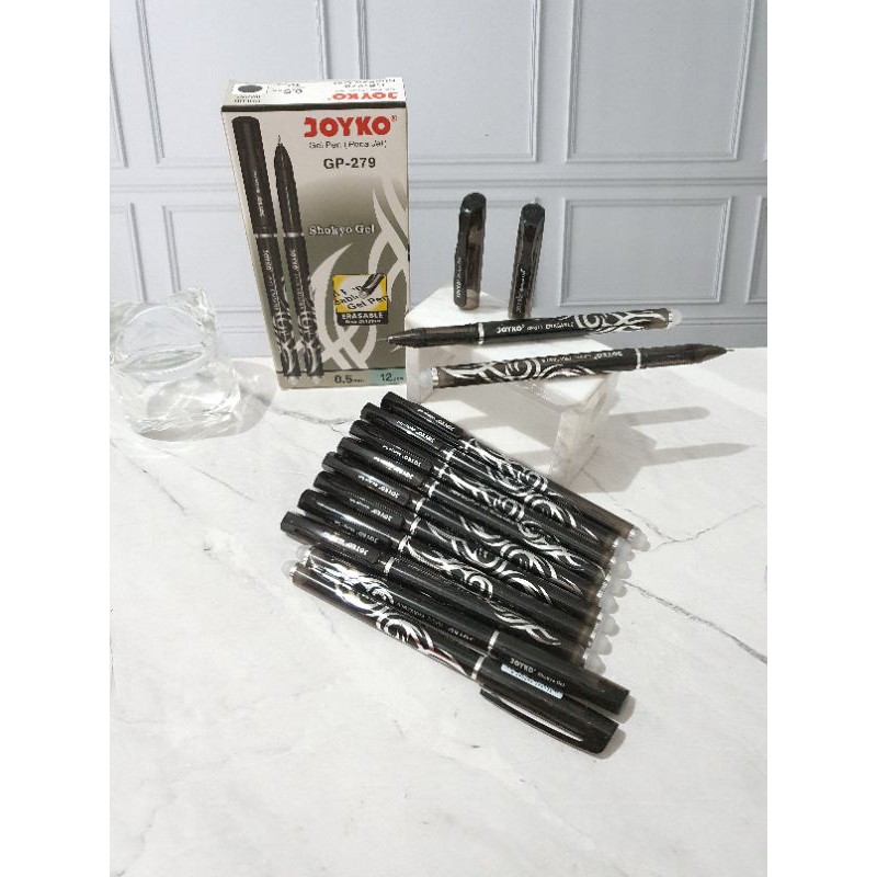 (12pc) pen bisa hapus/pen gel hapus/erasable pen/pen hapus lucu fancy-Joyko Shokyo Hitam