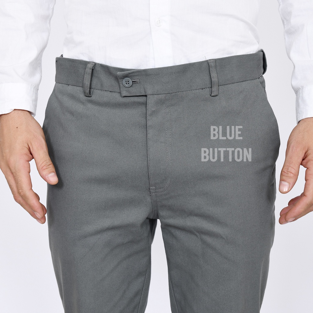 BlueButton Smart Chino Ankle Pants Slim Fit Stretch Magic Waist - Celana Panjang Pria Kerja Formal Kantor Light Grey