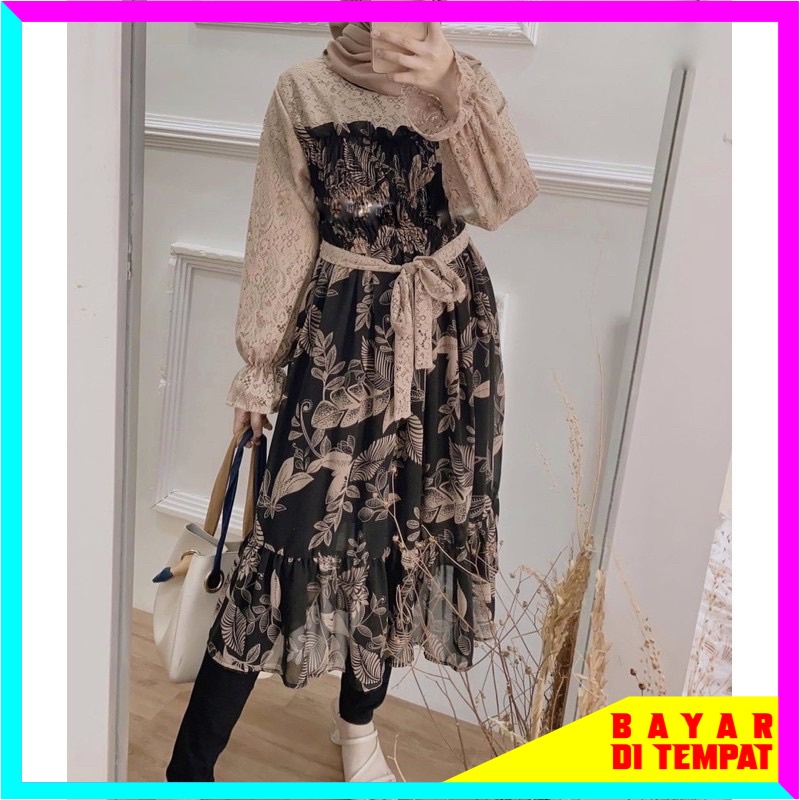 VELA TUNIK KOMBINASI BRUKAT - TUNIK RAYON MIX BROKAT MOTIF