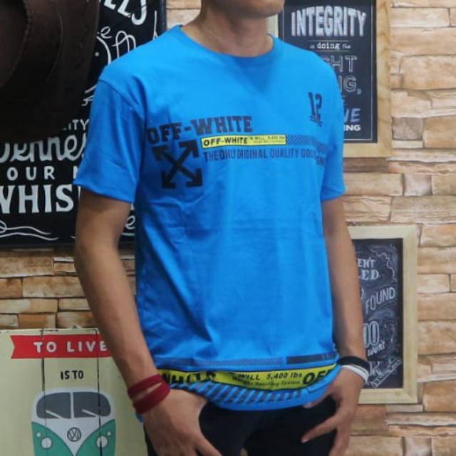 kaos pria t-shirt distro cowo remeja Off White biru