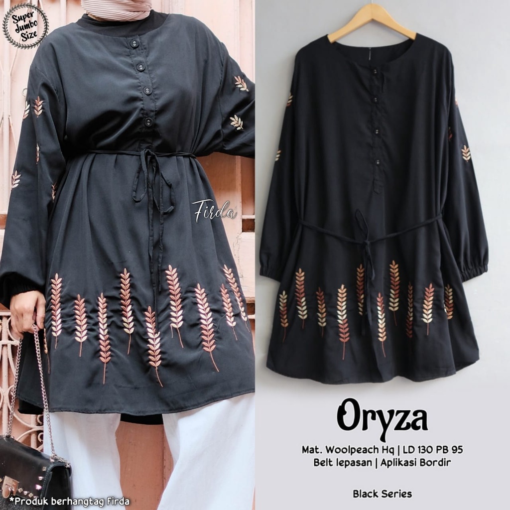 Oryza Tunik Firda Atasan Wanita Lengan Panjang Warna Putih Jumbo Bigsize LD 120 130 XXXL Bahan Wollp