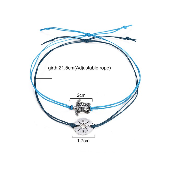 LRC Gelang Kaki Fashion Line Rope Hollow Compass Turtle Two-layer Anklet F7437X