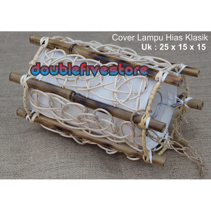 Kap Lampu Hias Bambu | Kap Lampu Hias Gantung Klasik Rotan dan Bambu Tradisional Uk 25 x 15 x 15