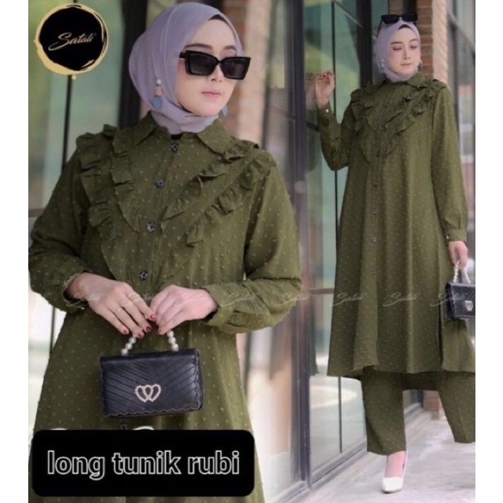 Long Renda Dada Lyla Crincle Uragiri Ruby Rubi Set / Setelan long tunik polos crincle rubiah premium