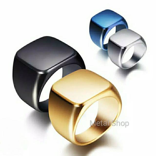 Cincin Pria Titanium Gold Silver Blue Dan Black Premium Anti Karat