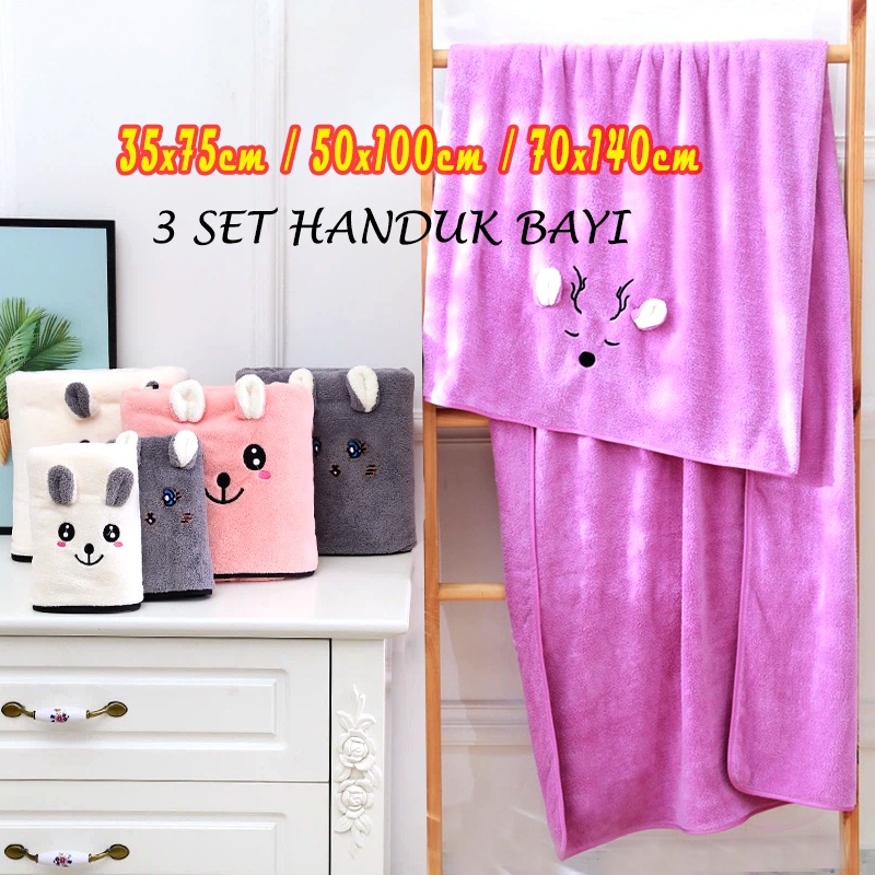 Handuk Anak Premium Lembut dan Tebal Dengan 3 Ukuran Super Tebal / 3 Set Handuk Bayi Handuk Mandi Anak / Handuk Keramas / Handuk Muka (HSETA-A)