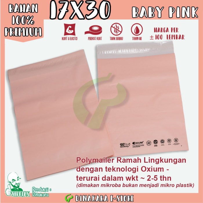

Ginger- Polymailer Baby Pink 17x30 Premium - Ramah Lingkungan (isi +/- 100 pcs
