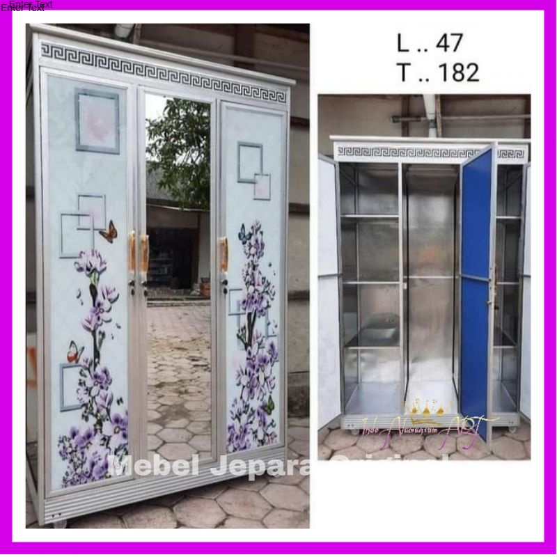 Lemari Pakaian Pintu 3 Kaca - Lemari Baju Bahan Alumunium Kaca Kokoh