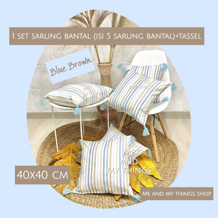 Sarung Bantal Sofa - 1 Set Sarung Bantal Sofa Kursi 40X40 Cm (Isi 5 Pcs) + Rumbai Tassel