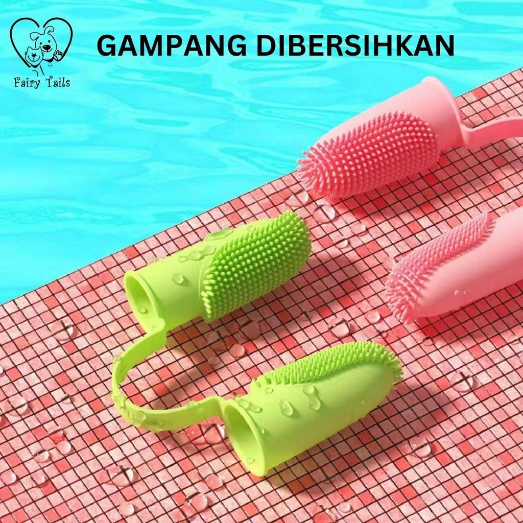 Sikat Gigi TPR Double Finger Kepala Ganda untuk Anabul Kucing dan Anjing Bahan Silikon TPR Lembut dan Tahan Lama Efektif Mengangkat Plak Gigi / Pet Cat Dog TPR Silicone Double Finger Toothbrush