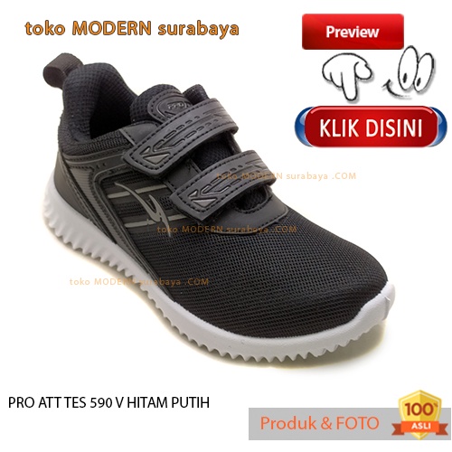 PRO ATT TES 590 V HITAM PUTIH sepatu anak sekolah sneakers kets velcro