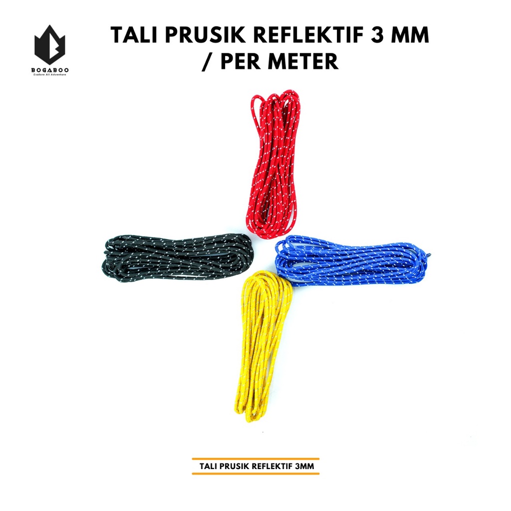 (COD AJA) TALi PERUSIK REFLEKTIF 3 MM - tali prusik reflective - tali perusik nyala - tali tenda outdoor REFLEKTIP 1 METER