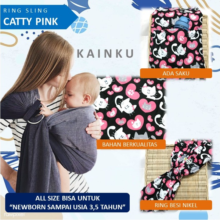 GENDONGAN BAYI RINGSLING / RING SLING KUCING "CATTY BLACK