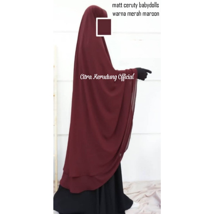 Jilbab Syari Ceruty Babydolls premium import model polos 2 Layer - Merah Maroon