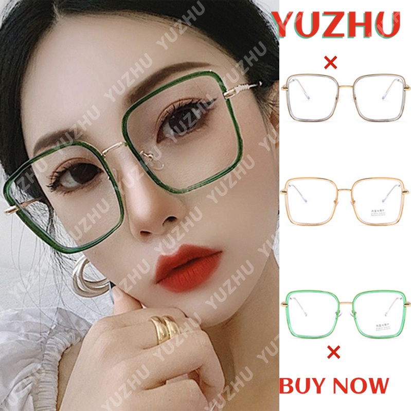 (YUZHU) COD Gaya Korea Fashion Oversized Retro Square Kacamata Anti Cahaya Biru Wanita