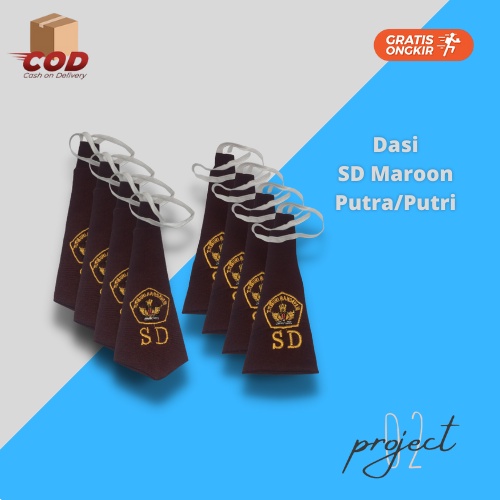 Dasi Sekolah SD Warna Maroon Logo Bordir