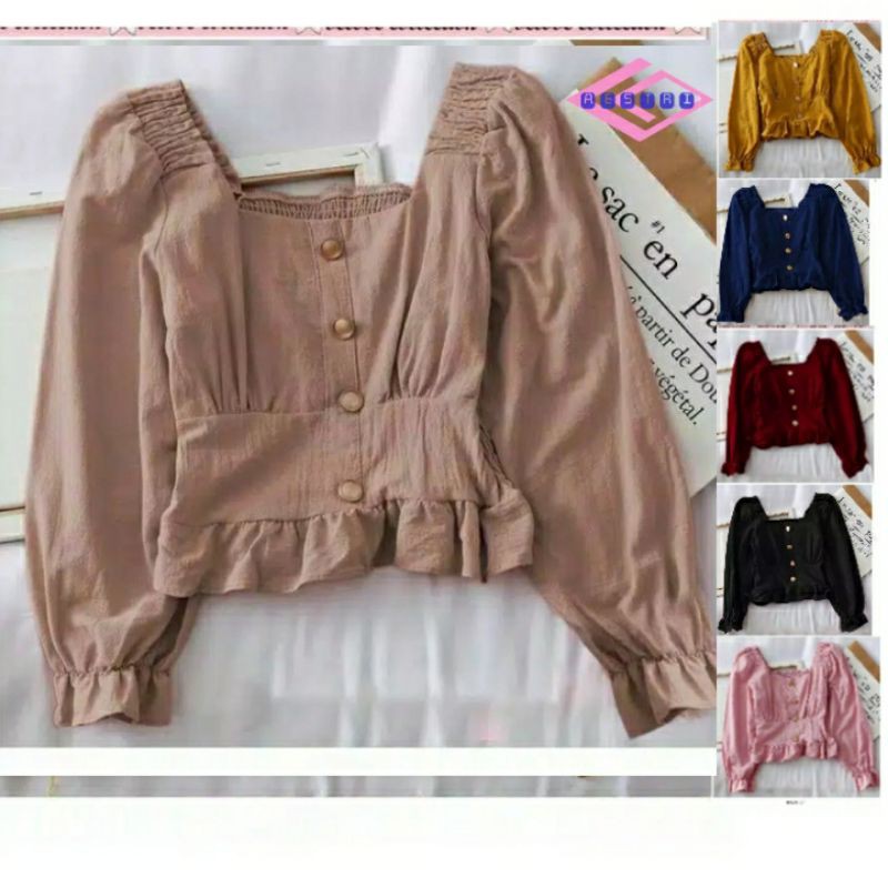 AESTRI blouse ericcha / blouse long sharita crop lengan panjang salem navy hitam pink maroon