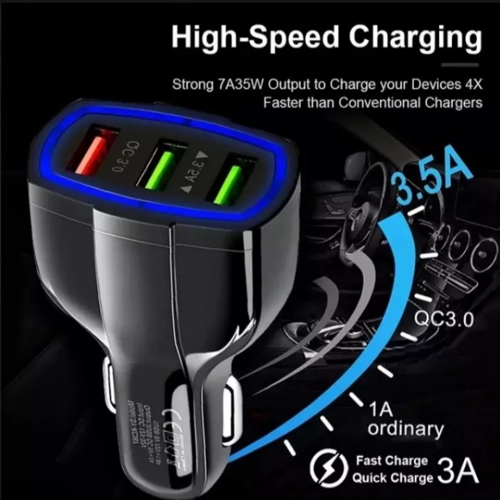 Charger Mobil Fast Charging 3 Port Car Charger Charger Motor Quick Charger Qualcomm 3.0 Casan Mobil