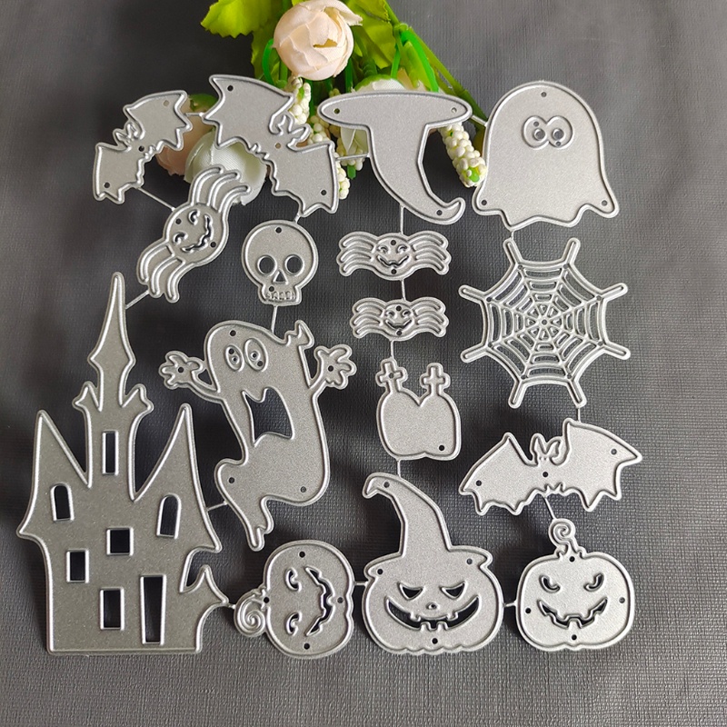 Cetakan Stensil Cutting Dies Motif Halloween Bahan Metal Untuk Scrapbook / Craft DIY / Embossing