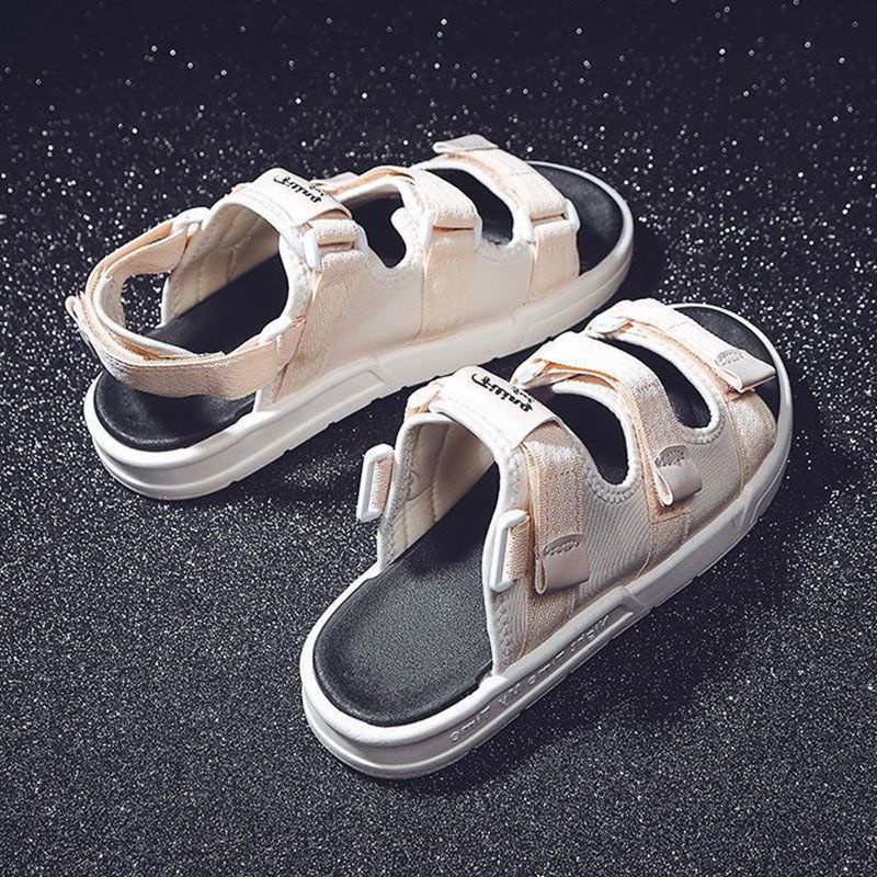 [littlecrab] Sandal Gunung Hitam Putih Cream Sandal Wanita Berkualitas Hak Tinggi Sandal Tali Tiga Selop Kasual Kekinian Triple Strap Korean Style