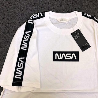 Kaos H&M Nasa Stripe White Import + Tag Label | Shopee ...