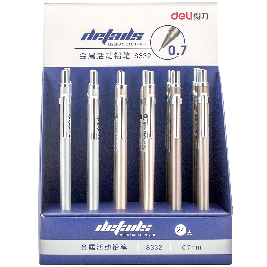 Deli pensil mekanik besi 0.7mm 3 warna fashion S332 Pensil Tulis Alat Tulis Pensil Mekanik Tulis