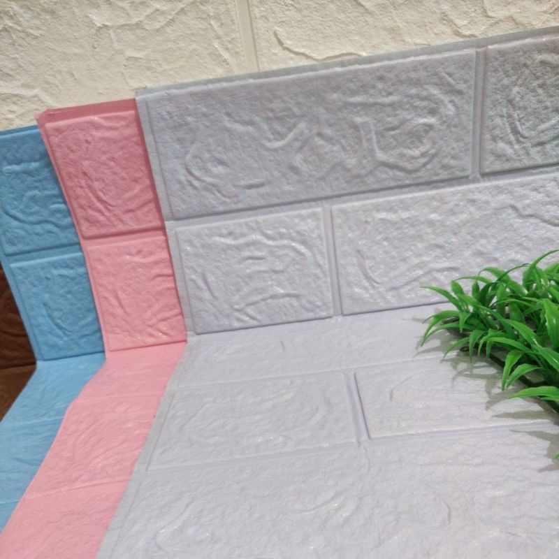 wallpaper dinding stiker dinding foam 3D motif batu bata-Abu