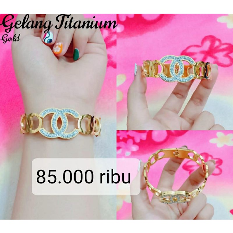 gelang titanium asli warna mas