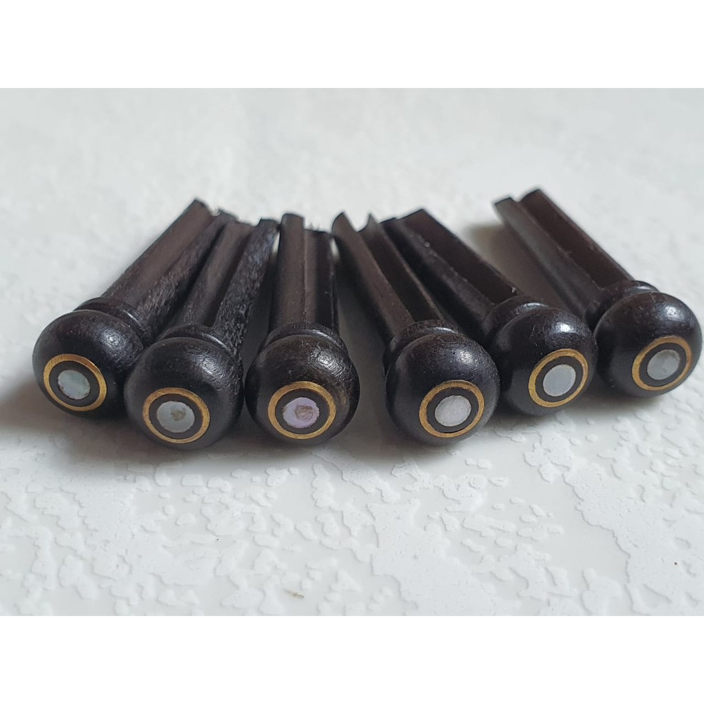 6pcs Bridge Pin Gitar Akustik Bahan Kayu Ebony Dengan Gold Circle