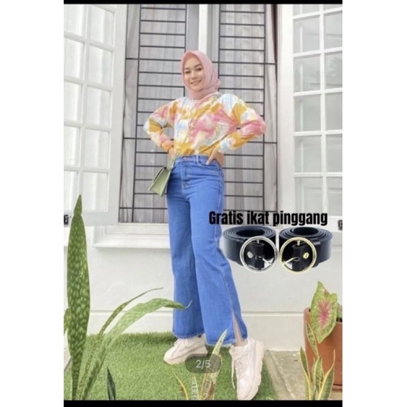 ❤️CELANA JEANS WANITA /KULOT KAKI BELAH SAMPINNG //KULOT EONNI PREMIUM TEBAL 13 OZ❤️