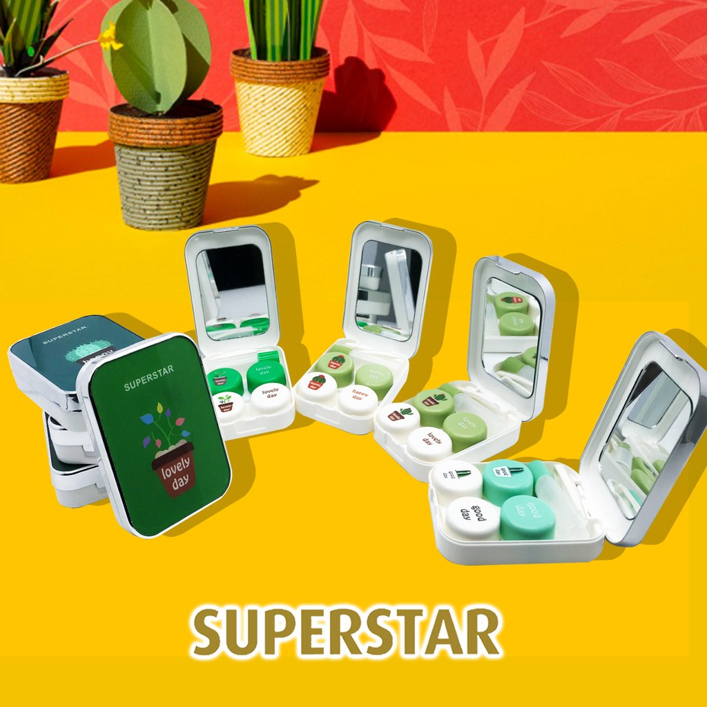 Kotak Lensa Superstar Double Inside Cactus travel kit tempat softlens