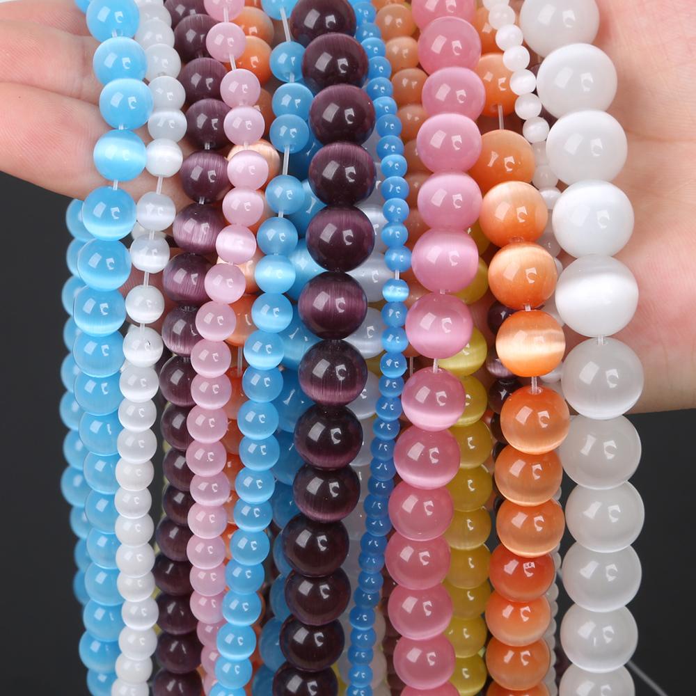 10 pcs/lot Kualitas Tinggi 4/6/8mm Putaran String Opal Longgar Spacer Bead Kaca Alami Cat Eye Beads Untuk Perhiasan Kalung Gelang