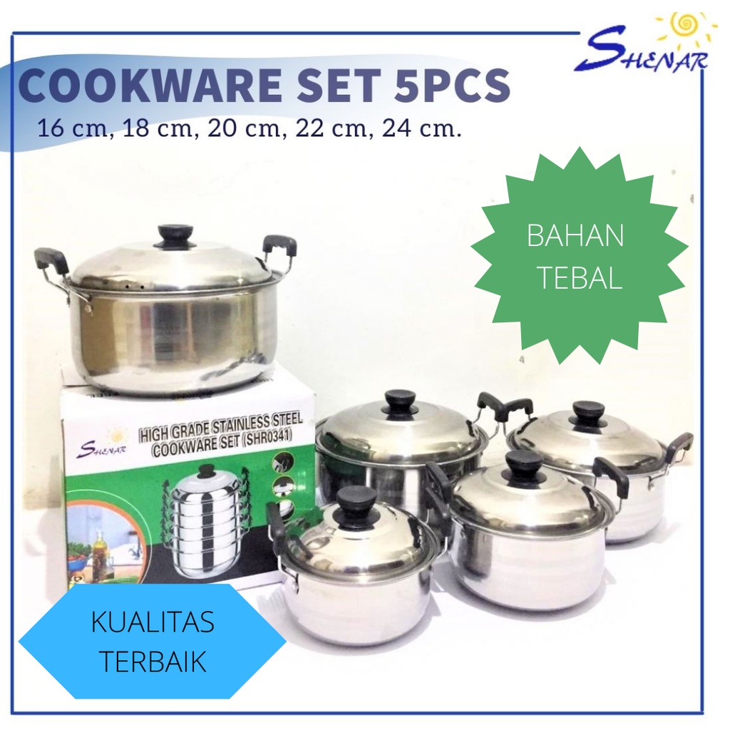 TERBARU-STAINLESS STEEL COOKWARE 5SET - PANCI 5SET - PANCI SET - PANCI 5 PCS-SHENAR