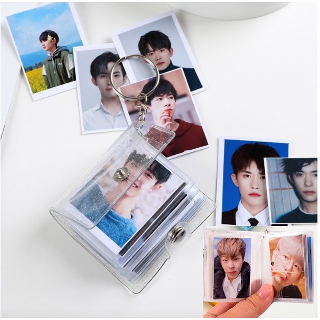 1 &amp; 2 Inch Mini Photo Album 16 Pockets KeyRing Key Ring Shiny Transparent Foto Binder Kecil Card Holder Keychain Gantungan Kunci Jelly Color KPOP Koleksi Ganci pacar memory kenangan hadiah potret LADALA