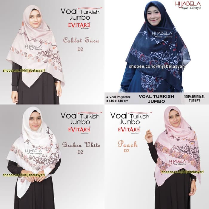 Hijab Voal Turki Syari ORI Jilbab segi empat motif Kerudung Voal Jumbo